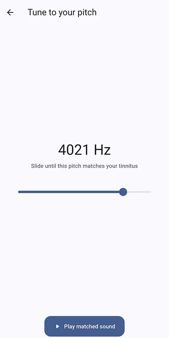Quietune pitch tuner: a slider set to 4021 Hz and a Play matched sound button